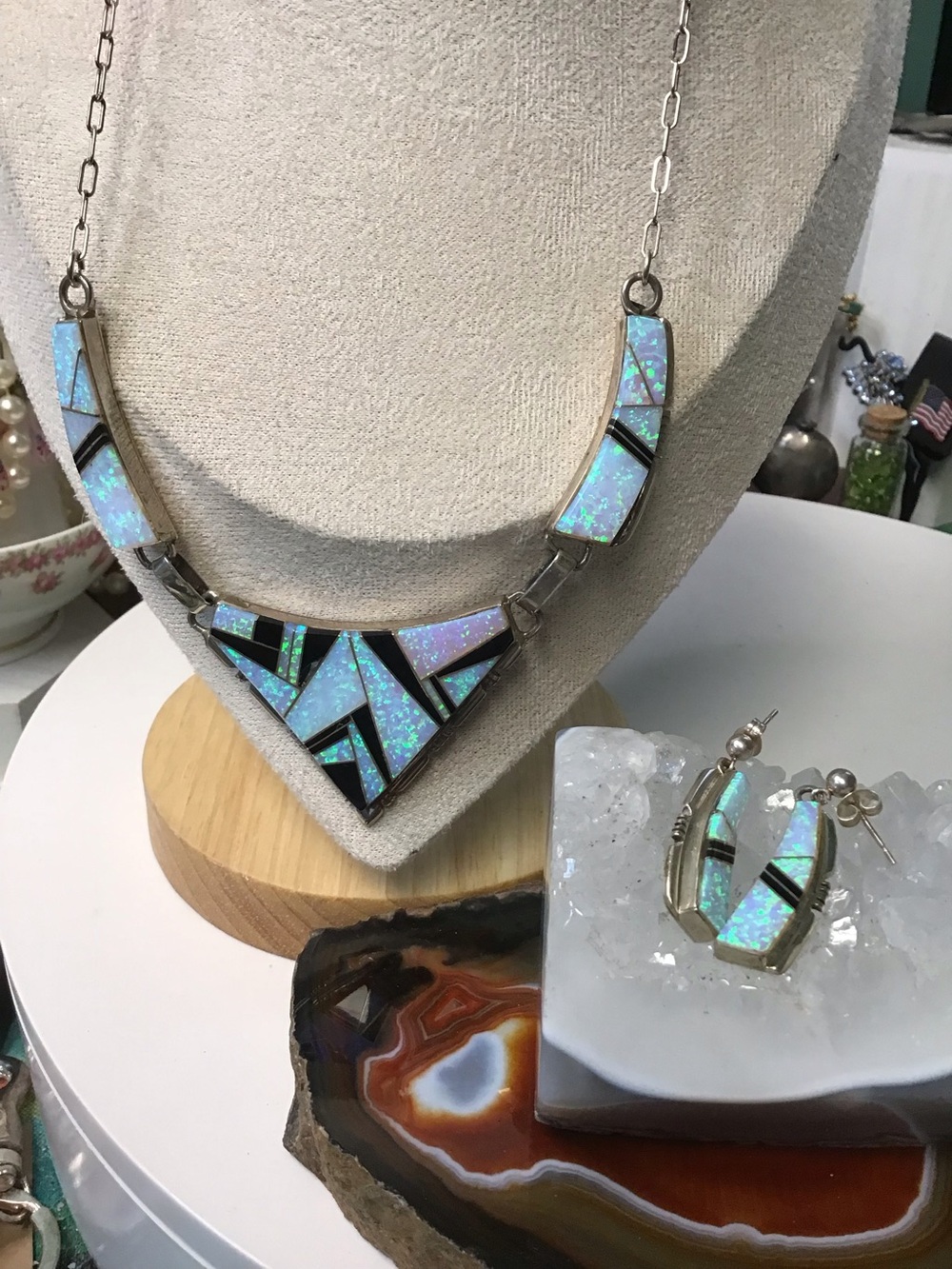 Sterling Opal Necklace & Earrings